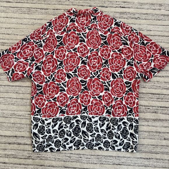 Vintage Jams World Hawaiian Shirt Mens XL Rayon Red Black Roses Valentines 90s - Picture 7 of 10